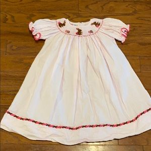Easter bunny pink/white striped smocked dress 2T
